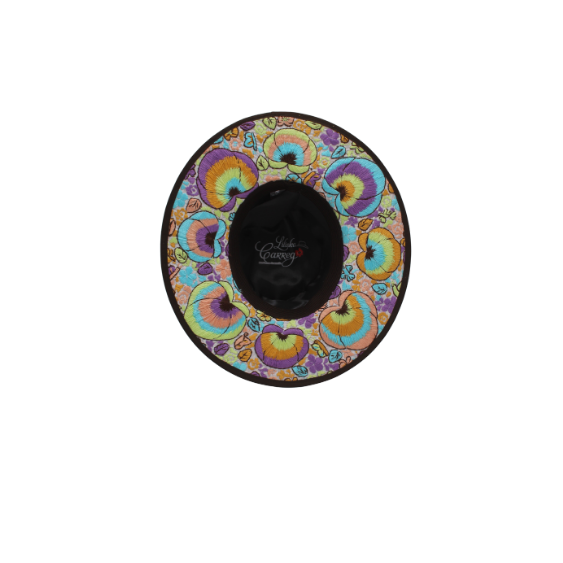 10 Sombrero de Lana Fina de Borrego con Bordado Multicolor de Pensamientos