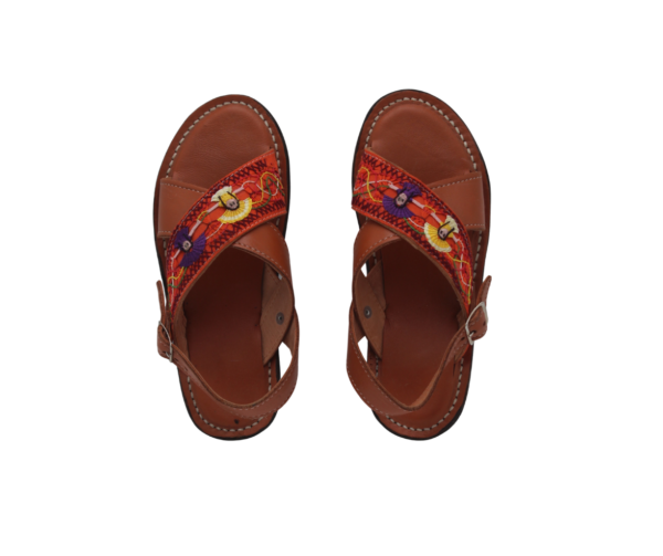 2 Huarache de Piel Tradicional Cruzado con Bordado Deshilado de la Danza de la Pluma
