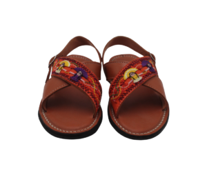 3 Huarache de Piel Tradicional Cruzado con Bordado Deshilado de la Danza de la Pluma