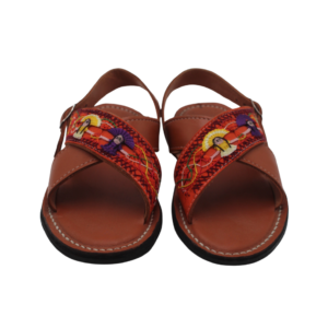 Huarache de Piel Tradicional Cruzado con Bordado Deshilado de la Danza de la Pluma