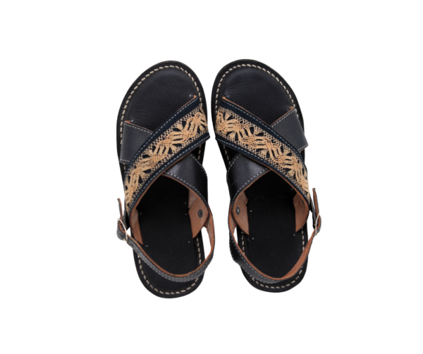 Huarache de Piel Tradicional Cruzado con Bordado Deshilado Nacional