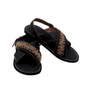 Huarache de Piel Tradicional Cruzado con Bordado Deshilado Nacional