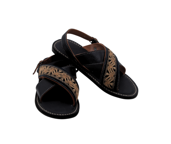 Huarache de Piel Tradicional Cruzado con Bordado Deshilado Nacional