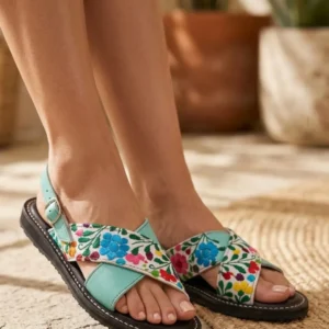 Huarache de Piel Tradicional Cruzado Bordado a Mano