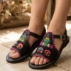 Huarache Forrado en Tela Satinada con Deshilado de Danzantes y Bordado Multicolor