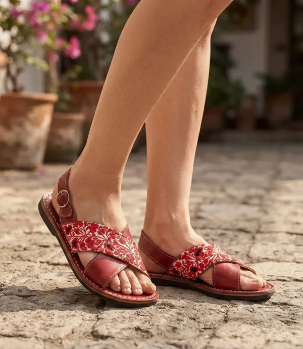 Huaraches de Piel con Bordado a Mano en Hilo de Seda