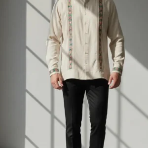 Camisa Cuello Mao Bordada Slim – Multicolor