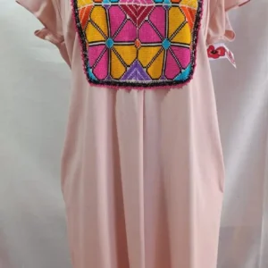 Vestido artesanal bordado en lino viscosa