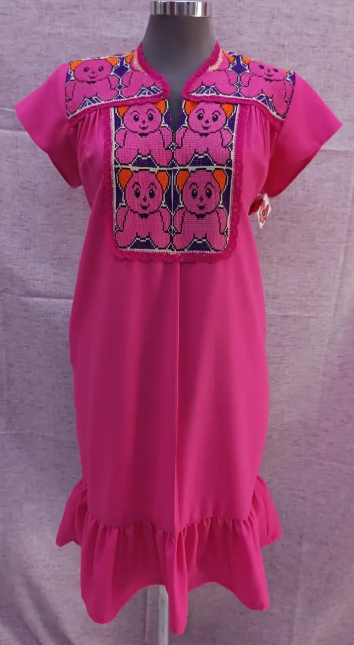 Vestido artesanal bordado en lino viscosa