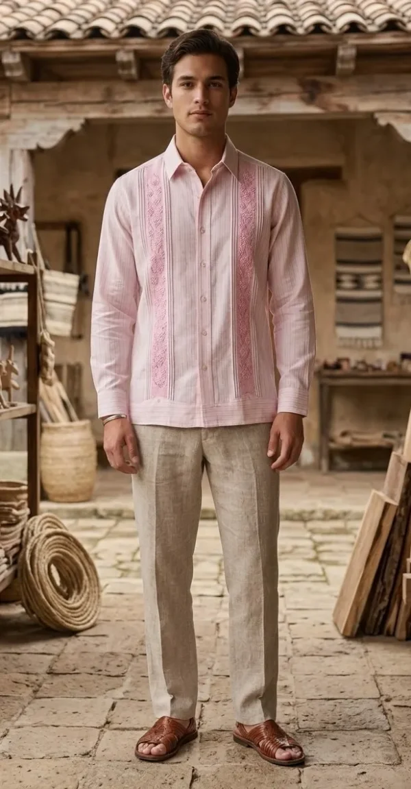 Guayabera de telar de cintura hecha a mano con randa de semilla