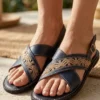 Huarache de Piel Tradicional Cruzado con Bordado Deshilado Nacional