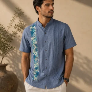 Camisa Manga Corta Bordada en Flores de los Valles de Ocotlán