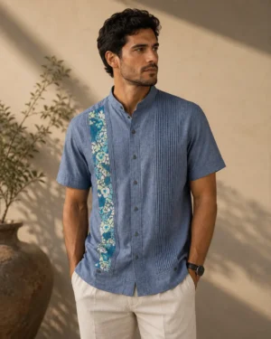 Camisa Manga Corta Bordada en Flores de los Valles de Ocotlán
