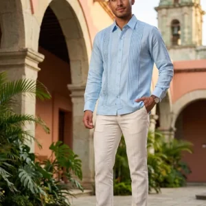 Guayabera Manga Larga con Randa de Semilla