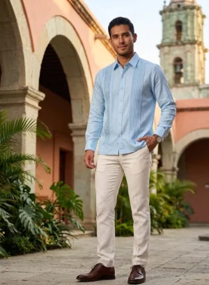 Guayabera Manga Larga con Randa de Semilla