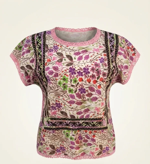 Blusa Floreada de Algodón con Deshilado Nacional