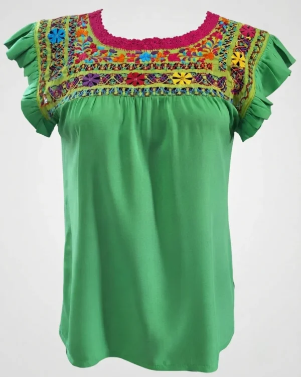 Blusa Deshilada Margaritas Manga Amplia
