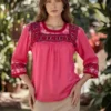 blusa manga 3 cuartos deshilado margaritas