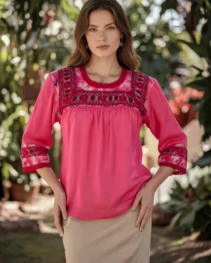 blusa manga 3 cuartos deshilado margaritas