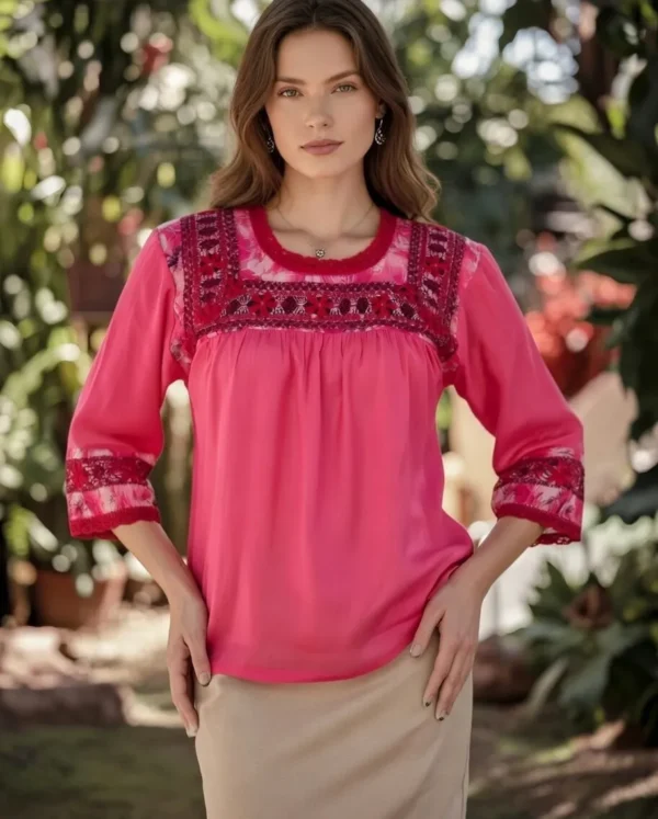 blusa manga 3 cuartos deshilado margaritas