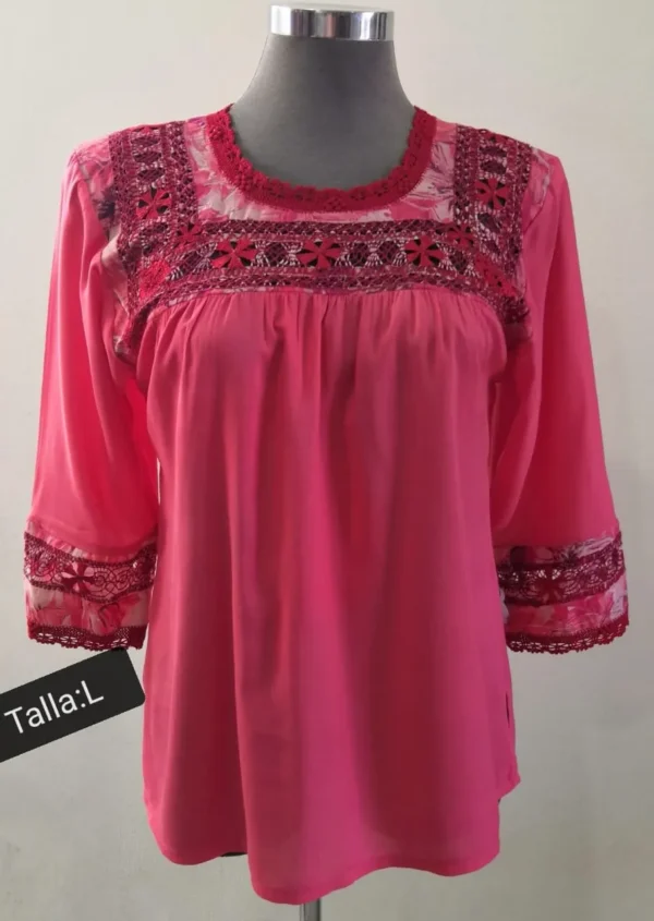 blusa manga 3 cuartos deshilado margaritas
