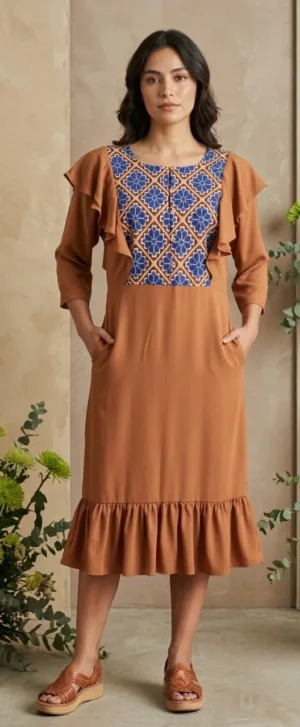 vestido punto de cruz con pechera completa adelante