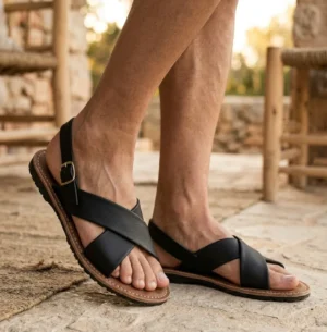 Huarache Artesanal de Piel de Vaca Color Negro