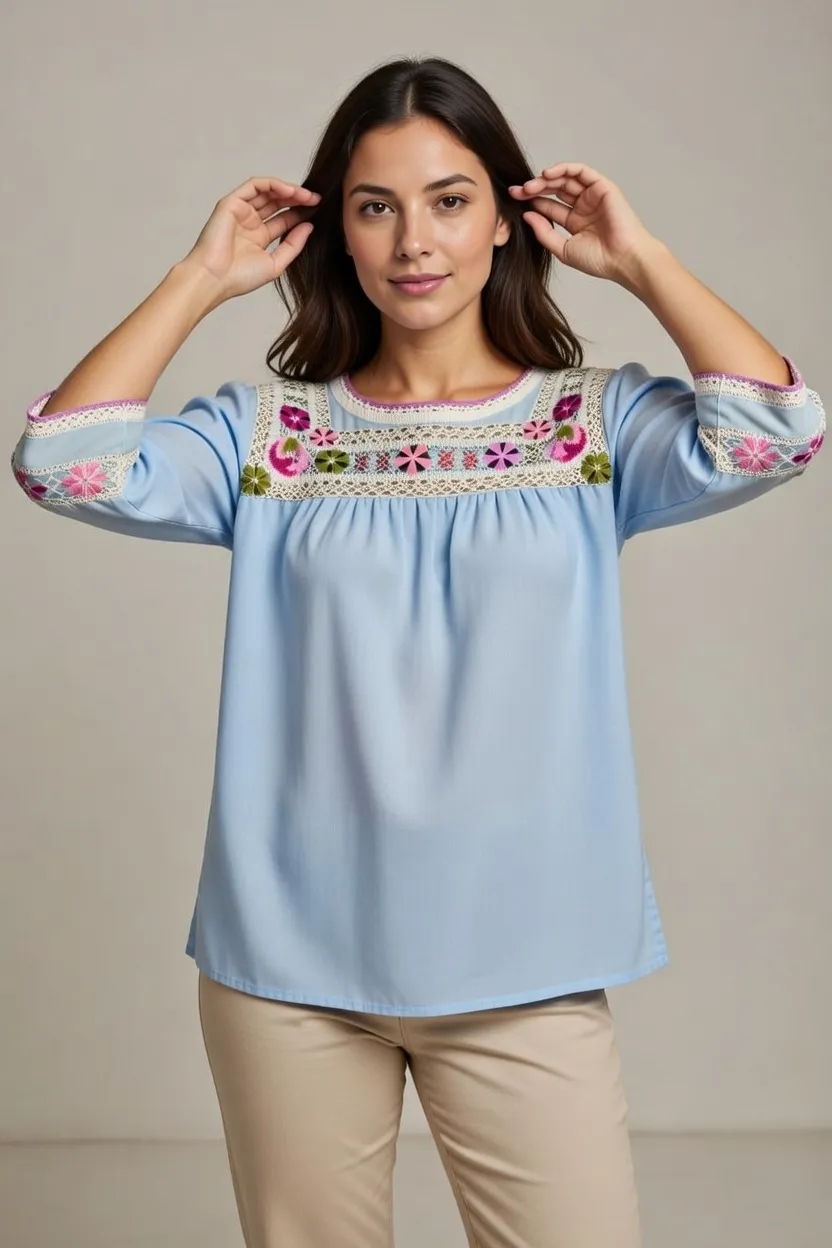 Blusa Manga 3 Cuartos Deshilada