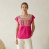 blusa bordada y deshilada a mano tipo pechera
