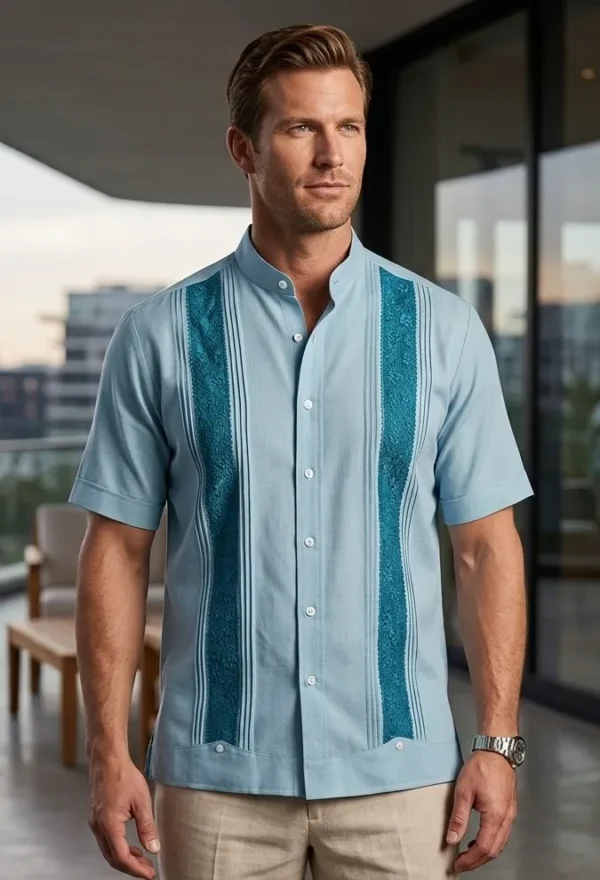 Camisa manga corta de lino Siena con randa de semilla a mano
