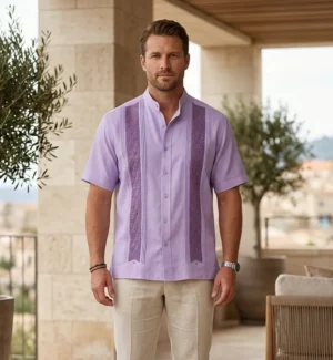 Camisa manga corta de lino Siena con randa de semilla a mano