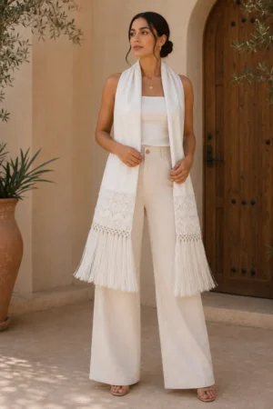 Rebozo de Seda Color Marfil