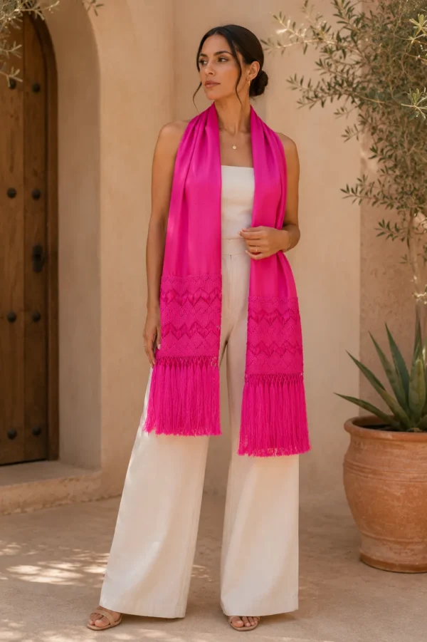Rebozo de Seda Rosa Mexicano