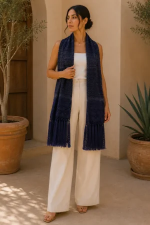 Rebozo de Seda Azul Índigo