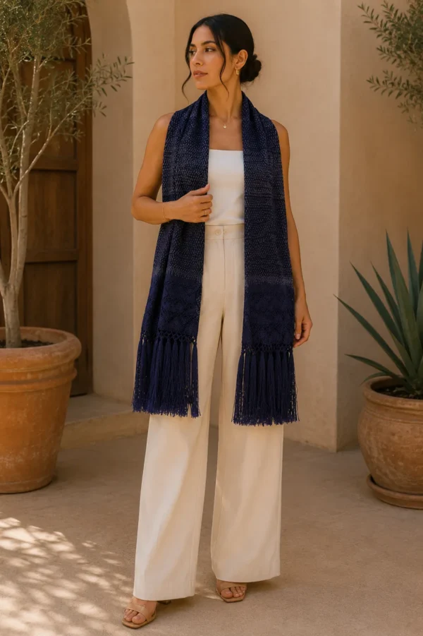 Rebozo de Seda Azul Índigo