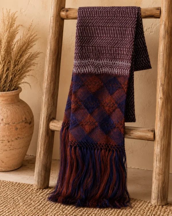 Rebozo de Seda Vino con Azul Marino