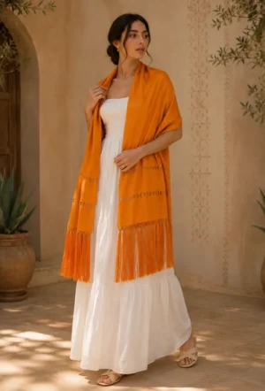Rebozo artesanal de seda Naranja Caléndula