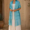 Rebozo artesanal de seda Azul Turquesa