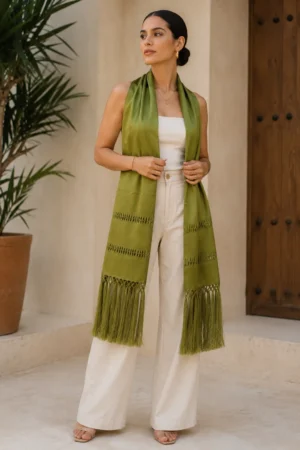 Rebozo de Seda Verde Olivo