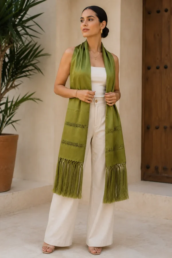 Rebozo de Seda Verde Olivo