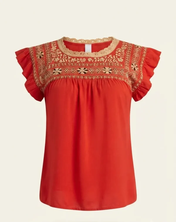 Blusa Deshilada Margaritas Manga Amplia