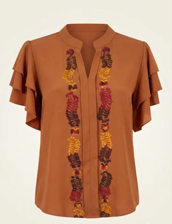 Blusa Toque de Seda Bordado Pensamientos