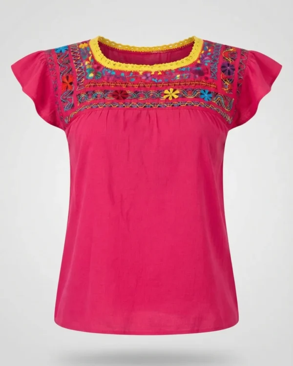 Blusa Deshilada Margaritas Manga Amplia