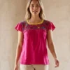 Blusa Deshilada Margaritas Manga Amplia