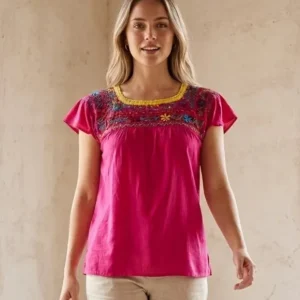 Blusa Deshilada Margaritas Manga Amplia