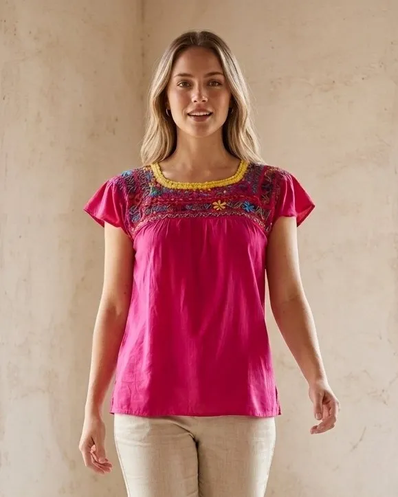 Blusa Deshilada Margaritas Manga Amplia