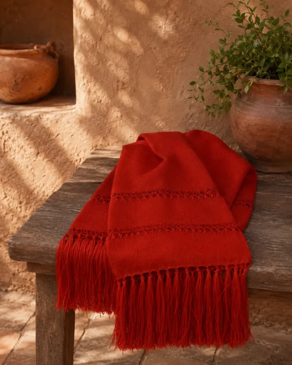 Rebozo artesanal de seda Rojo Terracota