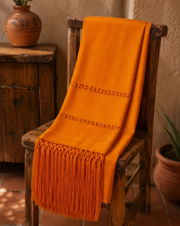 Rebozo artesanal de seda Naranja Caléndula