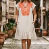 Vestido bordado naranja punto de cruz