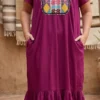 Vestido punto de cruz bugambilia con bordado de colores